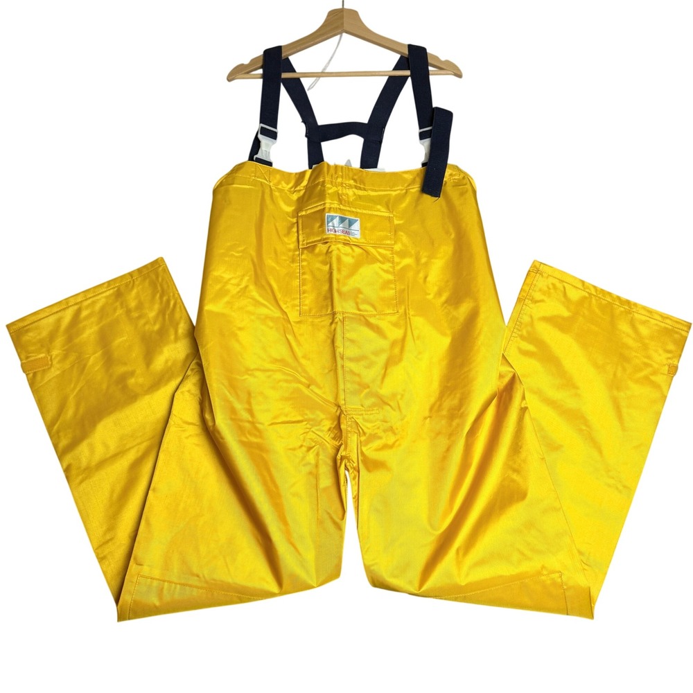 VTG High Seas Foul Weather Gear Bib Overalls Men L Yellow Fishing Japan Rain 80s